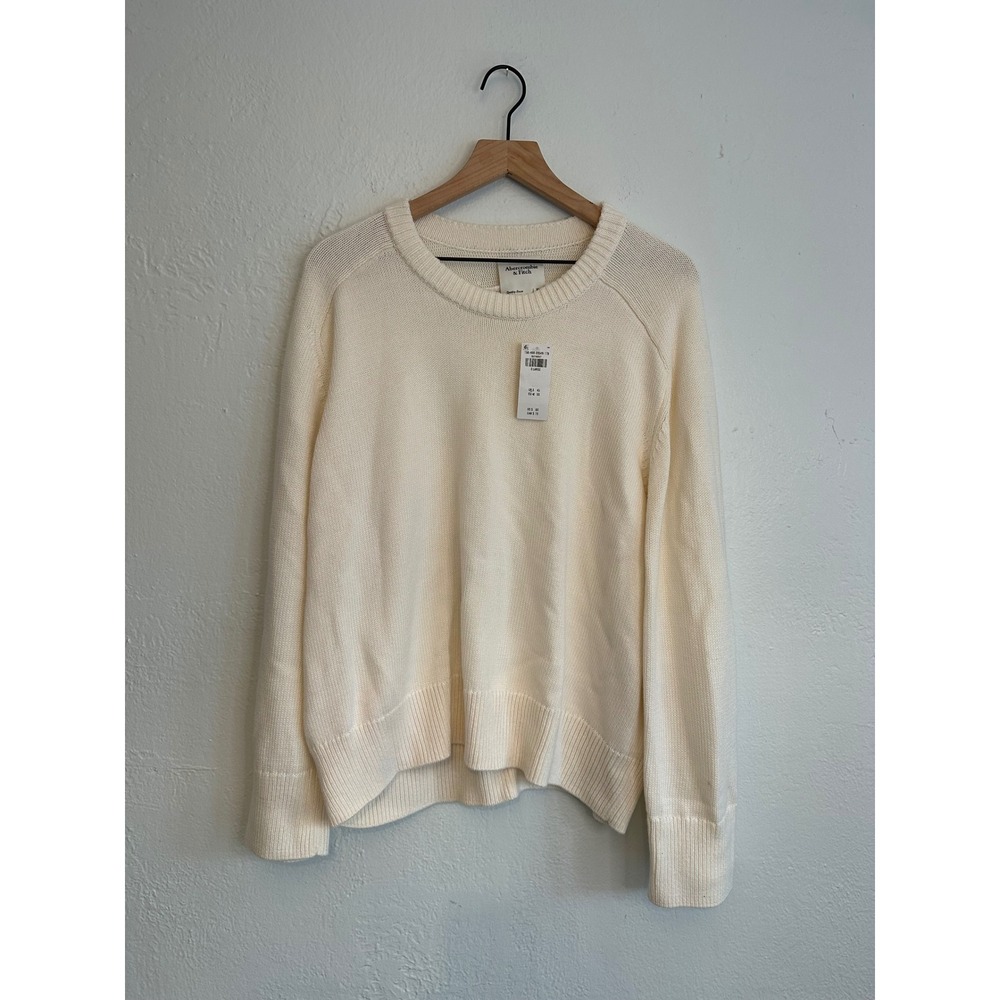 Abercrombie & Fitch Women Cream Shaker Stitch Crew Neck Sweater XL NWT